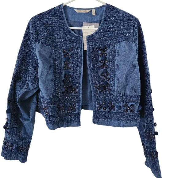 NEW Soft Surroundings Cropped Jacket Large Theodora Blue Bolero Boho Festival - Picture 1 of 7